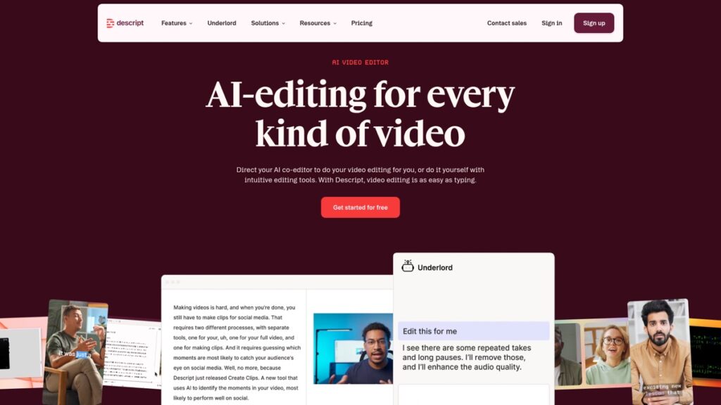 Descript website screenshot