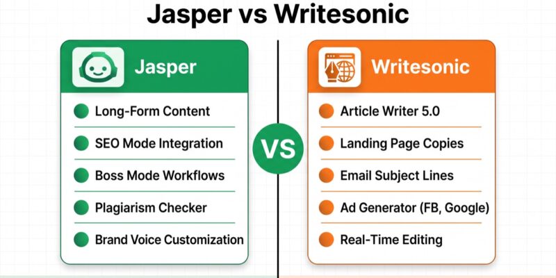 Jasper vs Writesonic (2026): Which AI Writer Is Better? (Compared)